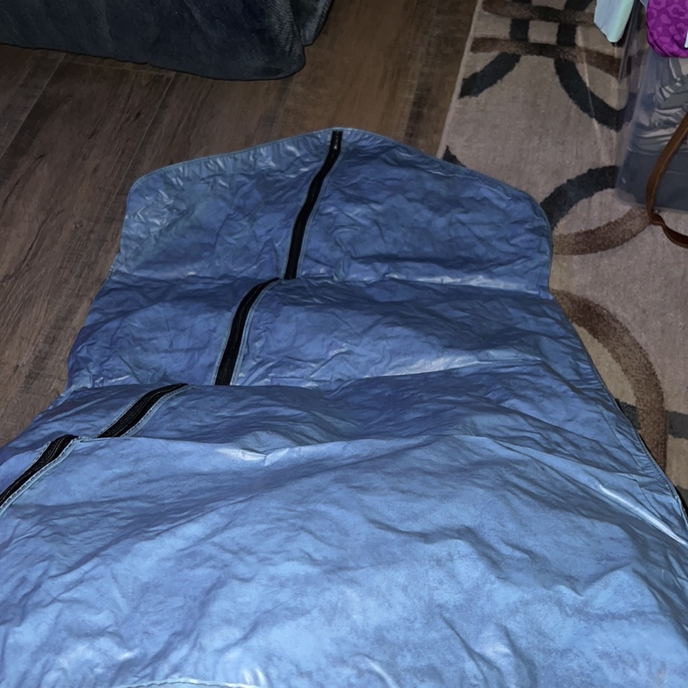 Vintage blue garment bag with sideways black zipper excellent condition